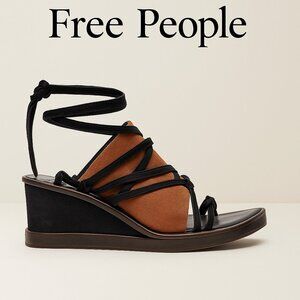 Free People Bowery Wedge Sandals Black Tan Leather Lace-Up Made in Portugal EU39